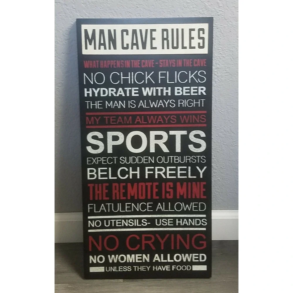 Man Cave Rules 24 inch x 12 inch  Sign/Wall Hanging (Young's Inc.)